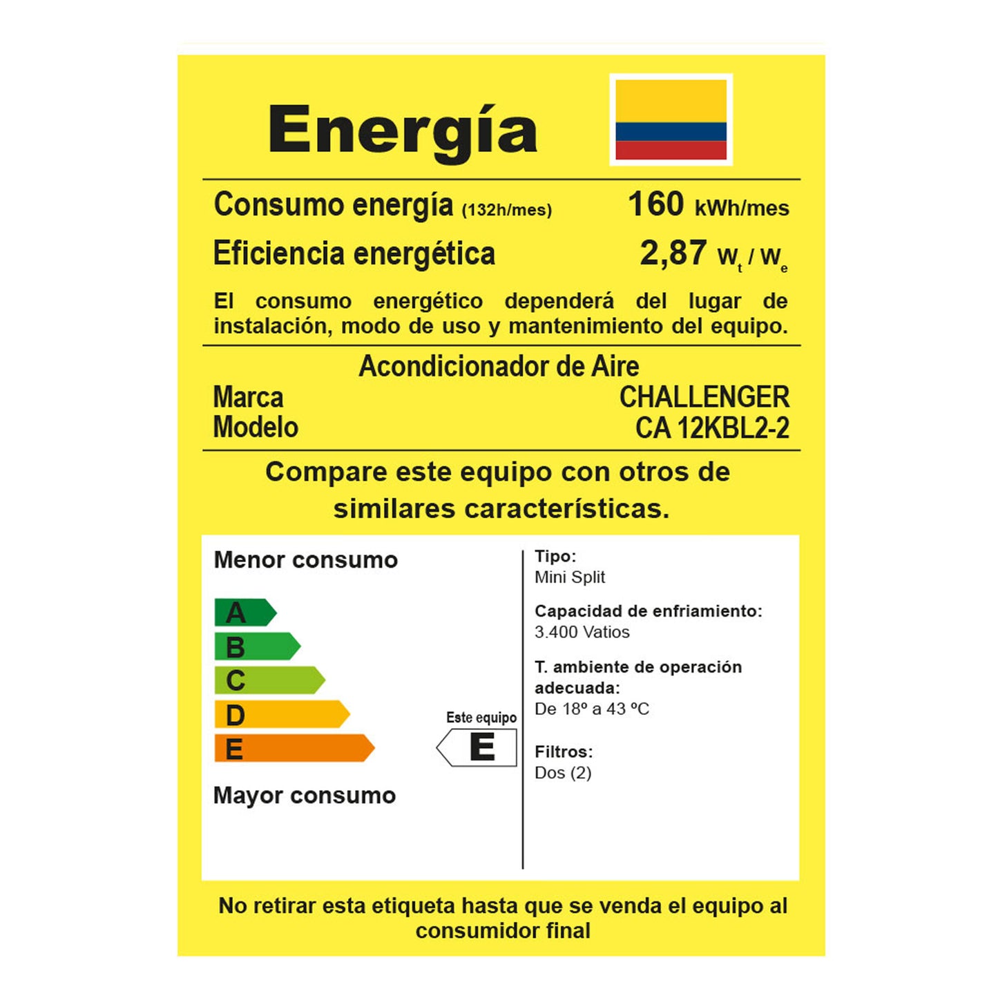 Aire Acondicionado ON/OFF 12000 BTU 220V - CA 12KBL2-2