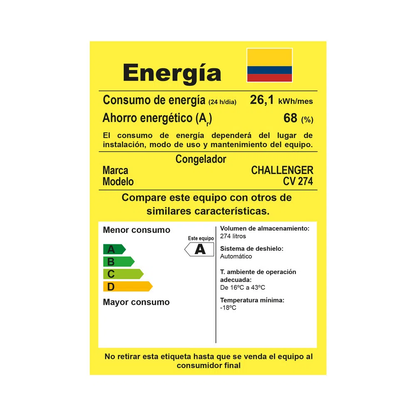 Congelador vertical 274 litros CV274