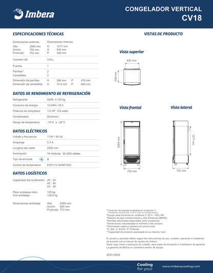 Congelador 316 litros CV18