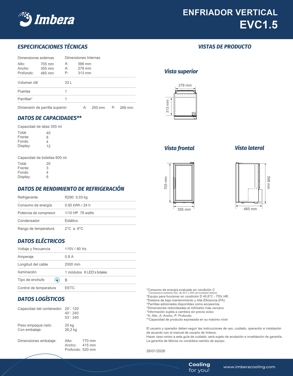 Refrigerador 33 litros EVC1.5